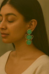 ELEGANT GOLD-TRIMMED AQUA STONE EARRINGS