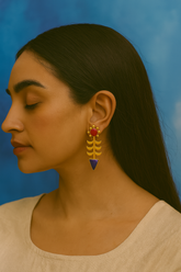 BOLD GEOMETRIC ARROW EARRINGS – RED, BLUE & GOLD