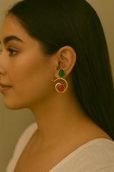 DUAL TONE CIRCLE DROP EARRING – GREEN & RED WITH GOLD FINISH