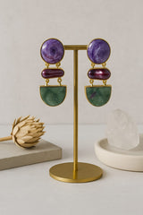 TRIPLE STONE DANGLERS IN PURPLE & AQUA HUES