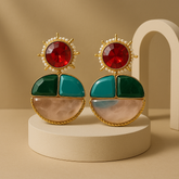 SUNBURST MOSAIC STUD EARRINGS – RED , GREEN , BLUE & BLUSH