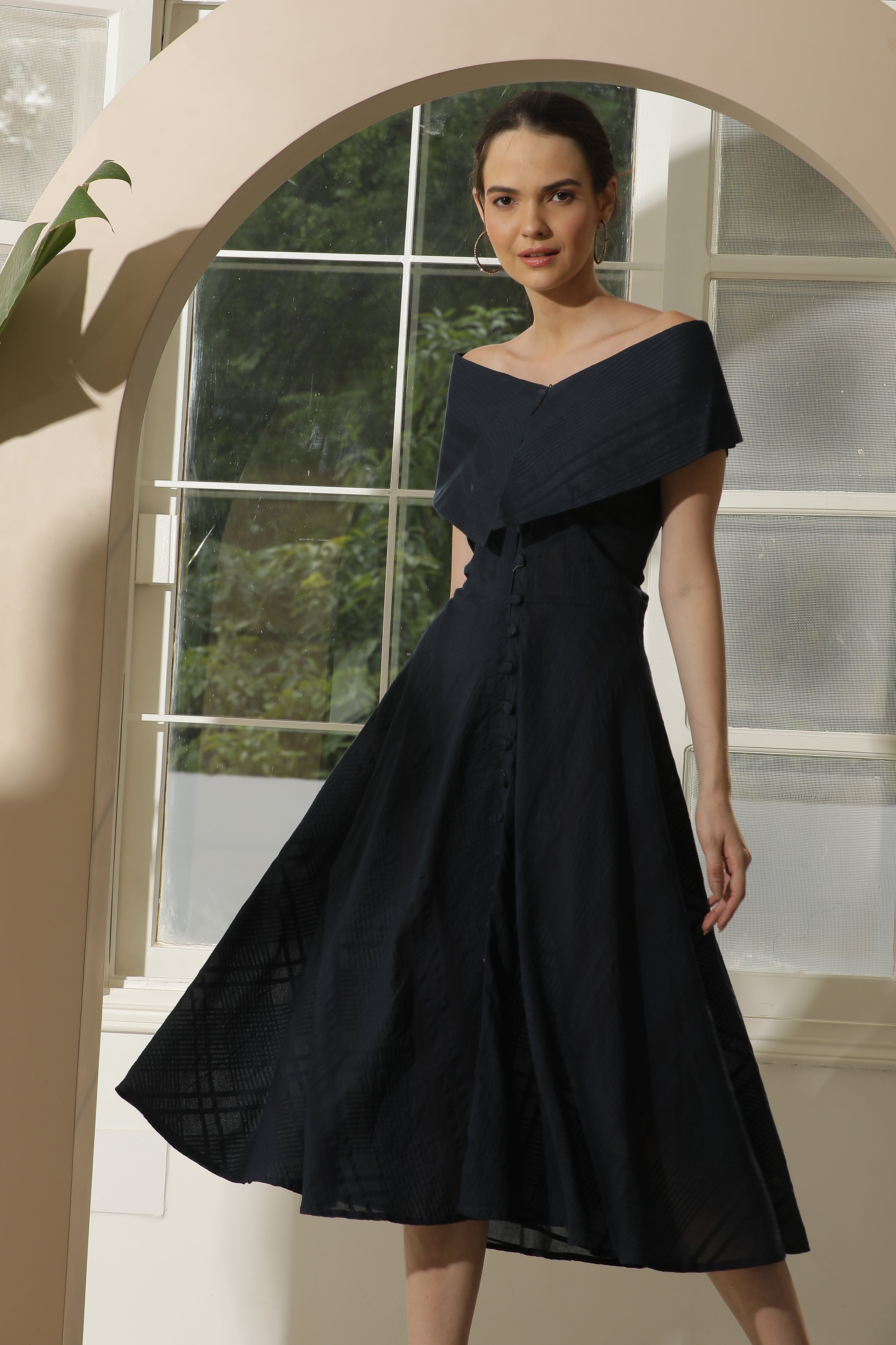black cotton off the shoulder dress The Gauze Off-the-Shoulder Dress