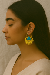 NATURAL STONE BLUE AND GOLD CROCHET EARRINGS