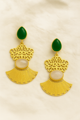 GREEN & GOLD FAN-SHAPED FILGIRI EARRINGS