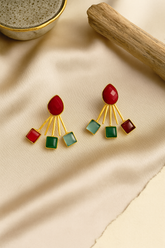 MULTI - STONE FAN EARRINGS – RED, EMERALD & SAPPHIRE
