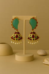 GREEN AND MAROON ENAMEL DANGLE EARRINGS