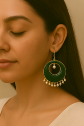 GREEN ENAMEL HOOP EARRINGS WITH PEARLS