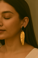 BLACK & GOLD LEAF DROP EARRINGS