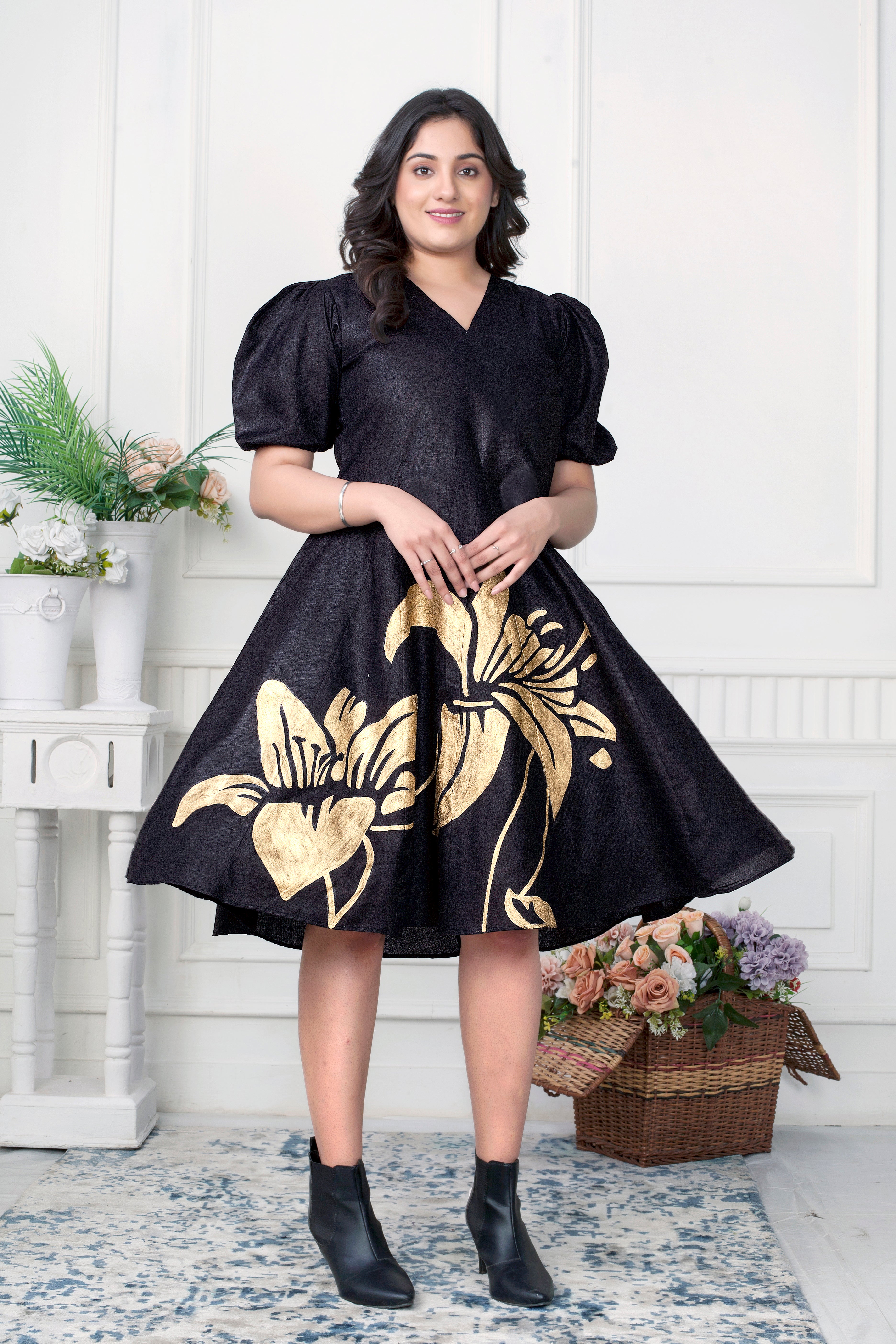 handpainted cotton dress Hand Painted Cotton Dress in Mustard
