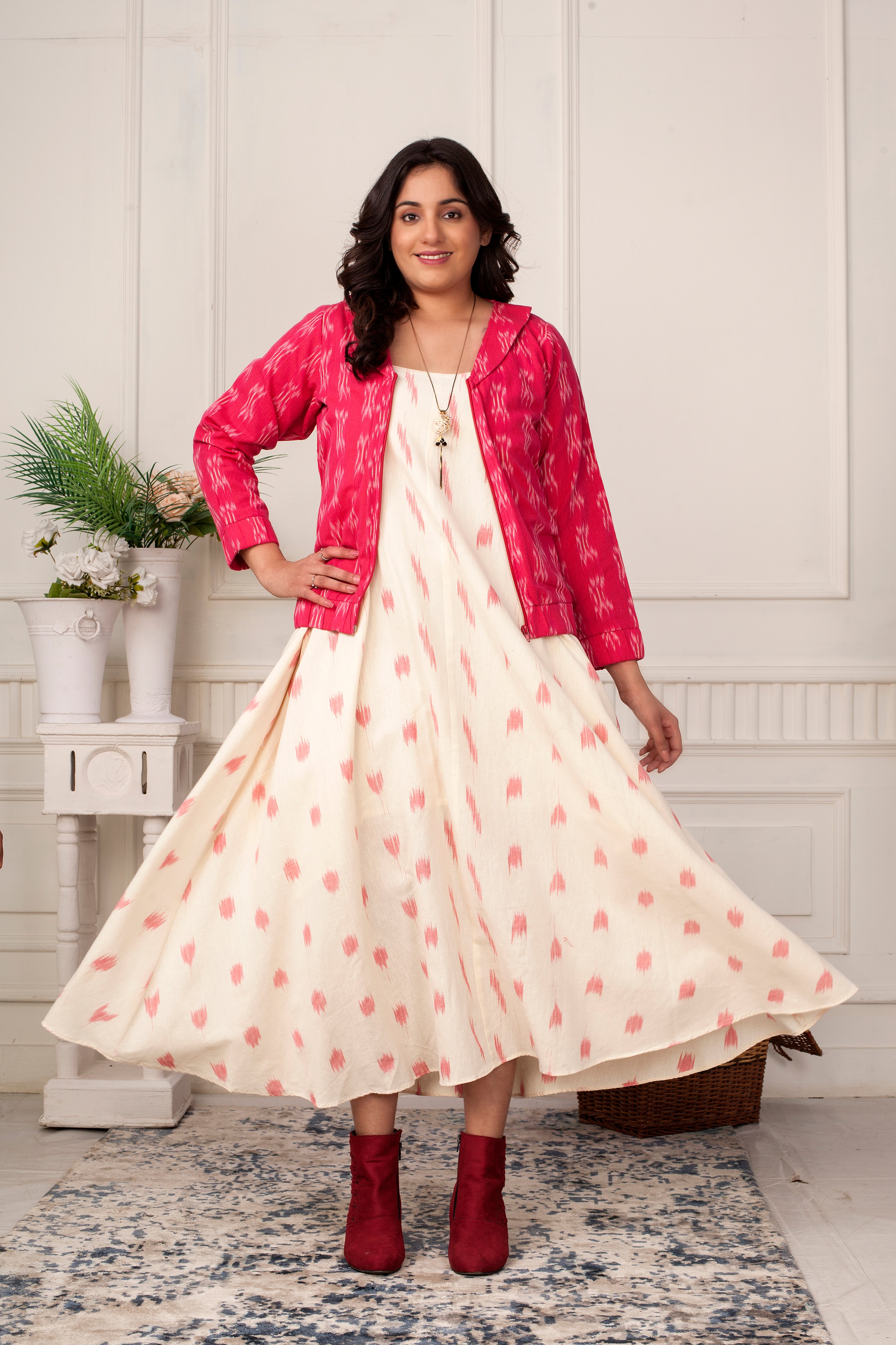 HANDLOOM IKAT COTTON FLOWY MIDI DRESS- ELEGANT & BREATHALE I Diiwataa 4XL HANDLOOM IKAT COTTON FLOWY MIDI DRESS- ELEGANT & BREATHALE I Diiwataa 4XL
