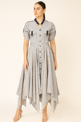 GREY AND WHITE STRIPE LINEN HANDKERCHIEF DRESS
