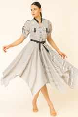 GREY AND WHITE STRIPE LINEN HANDKERCHIEF DRESS