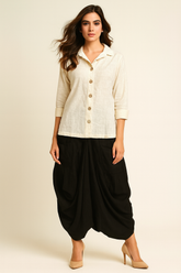 BLACK RAYON COWL SKIRT & IVORY KHADI SHIRT SET