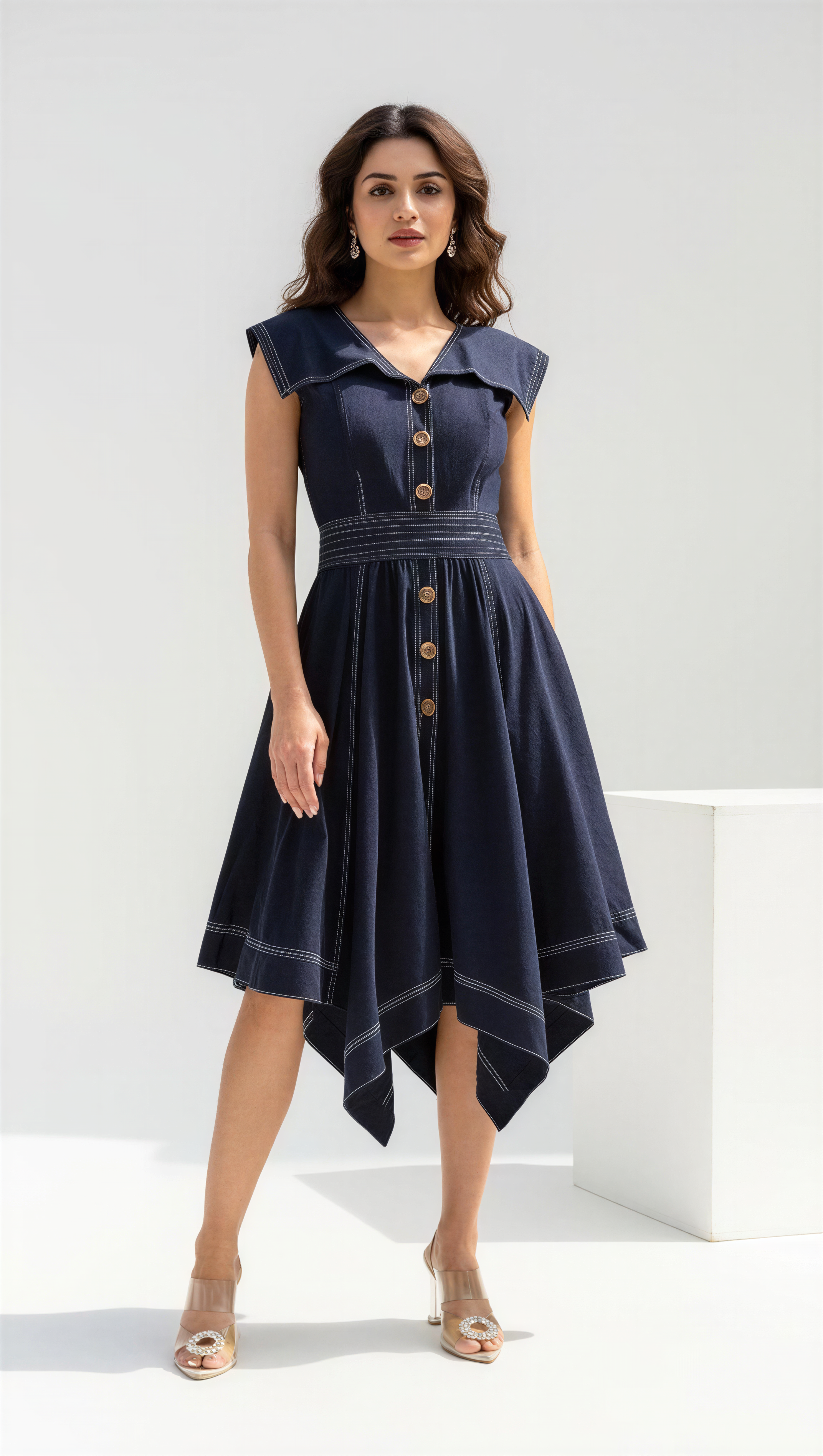 BLUE ZIG ZAG HANDKERCHIEF DRESS DIIWATAA BLUE ZIG ZAG HANDKERCHIEF DRESS DIIWATAA