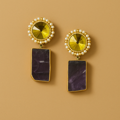 GOLDEN CRYSTAL & RAW STONE DROP EARRINGS