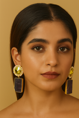 GOLDEN CRYSTAL & RAW STONE DROP EARRINGS