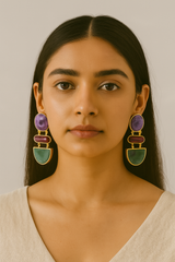 TRIPLE STONE DANGLERS IN PURPLE & AQUA HUES