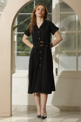 WOOD BUTTON BLACK DRESS