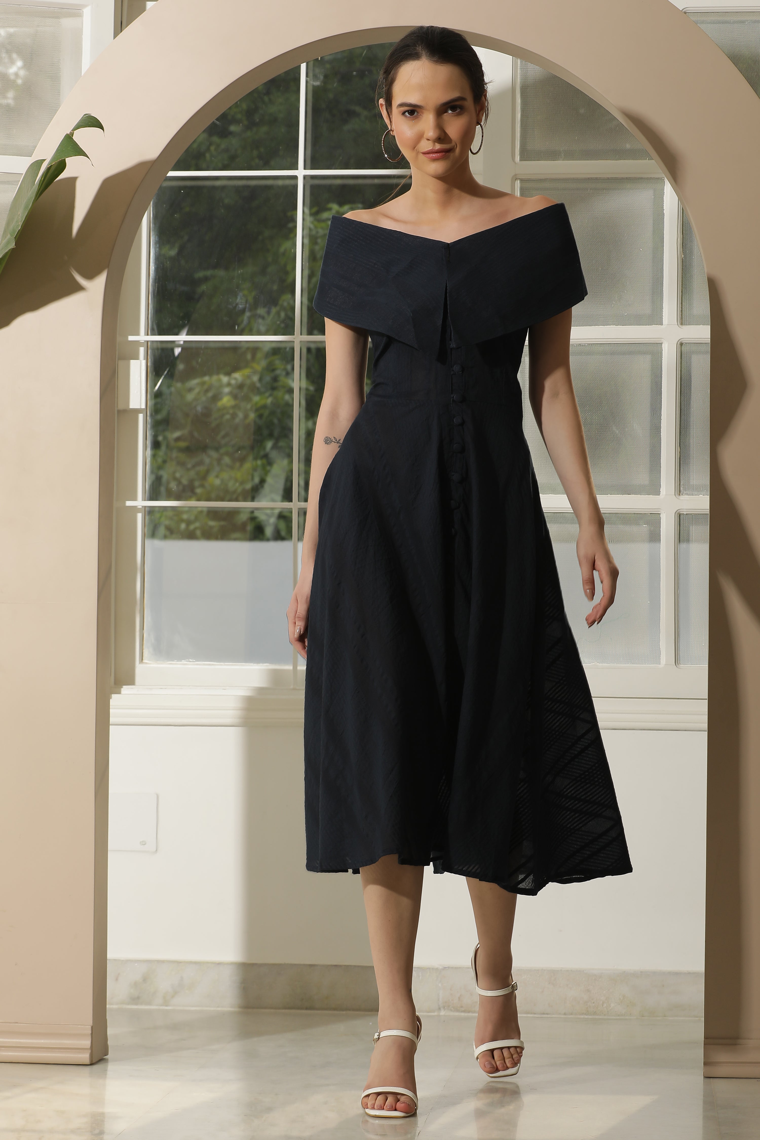 BLUE COTTON OFF SHOULDER DRESS DIIWATAA BLUE COTTON OFF SHOULDER DRESS DIIWATAA