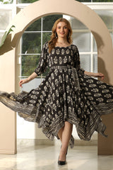 BLACK HANDKERCHIEF PRINTED DRESS