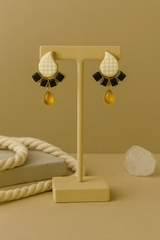 ELEGANT BLACK & GOLD STATEMENT EARRINGS WITH WHITE STUD