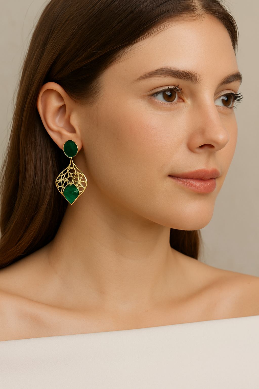 TEARDROP GREEN & GOLD NET EARRINGS