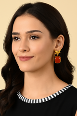 RUBY RED GOLD-PLATED EARRINGS WITH BULL CROWN