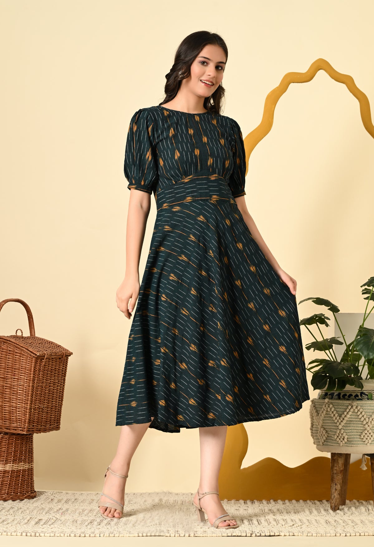 HIGH WAIST BELTED IKAT DRESS