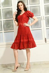 RED PUFF SLEEVE DRESS