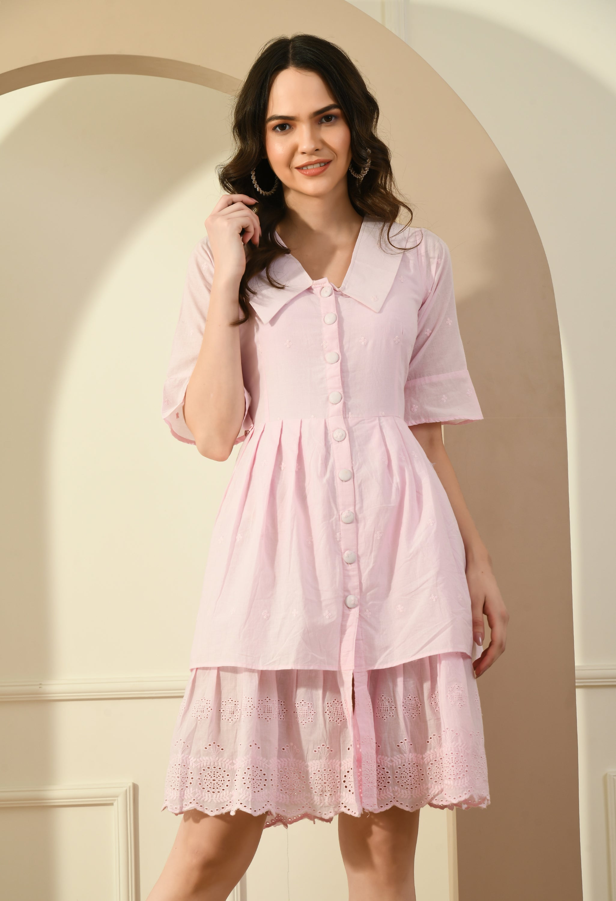 PINK HAKOBA BIG COLLAR DRESS