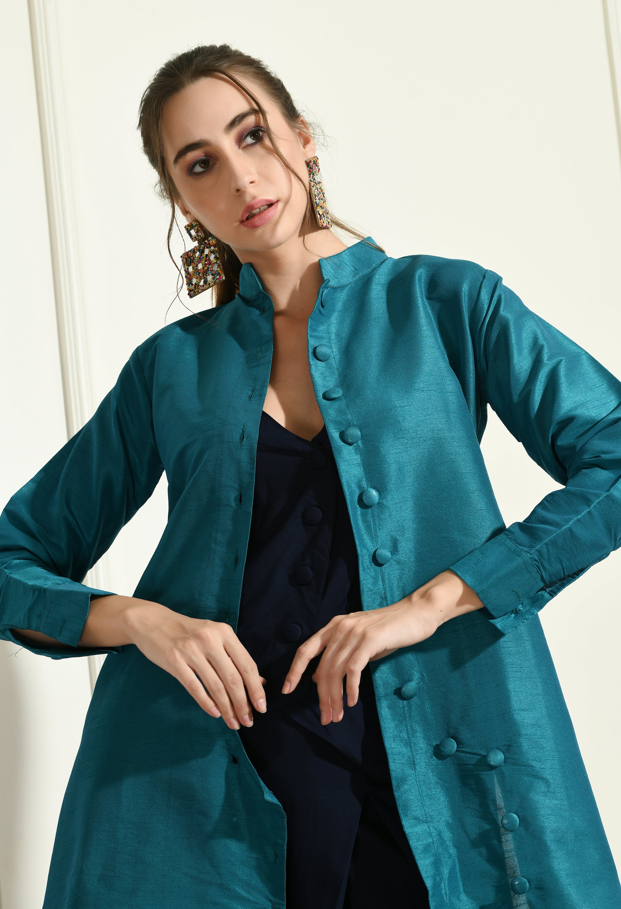 TURQUOISE JACKET WITH COAT STYLE SET