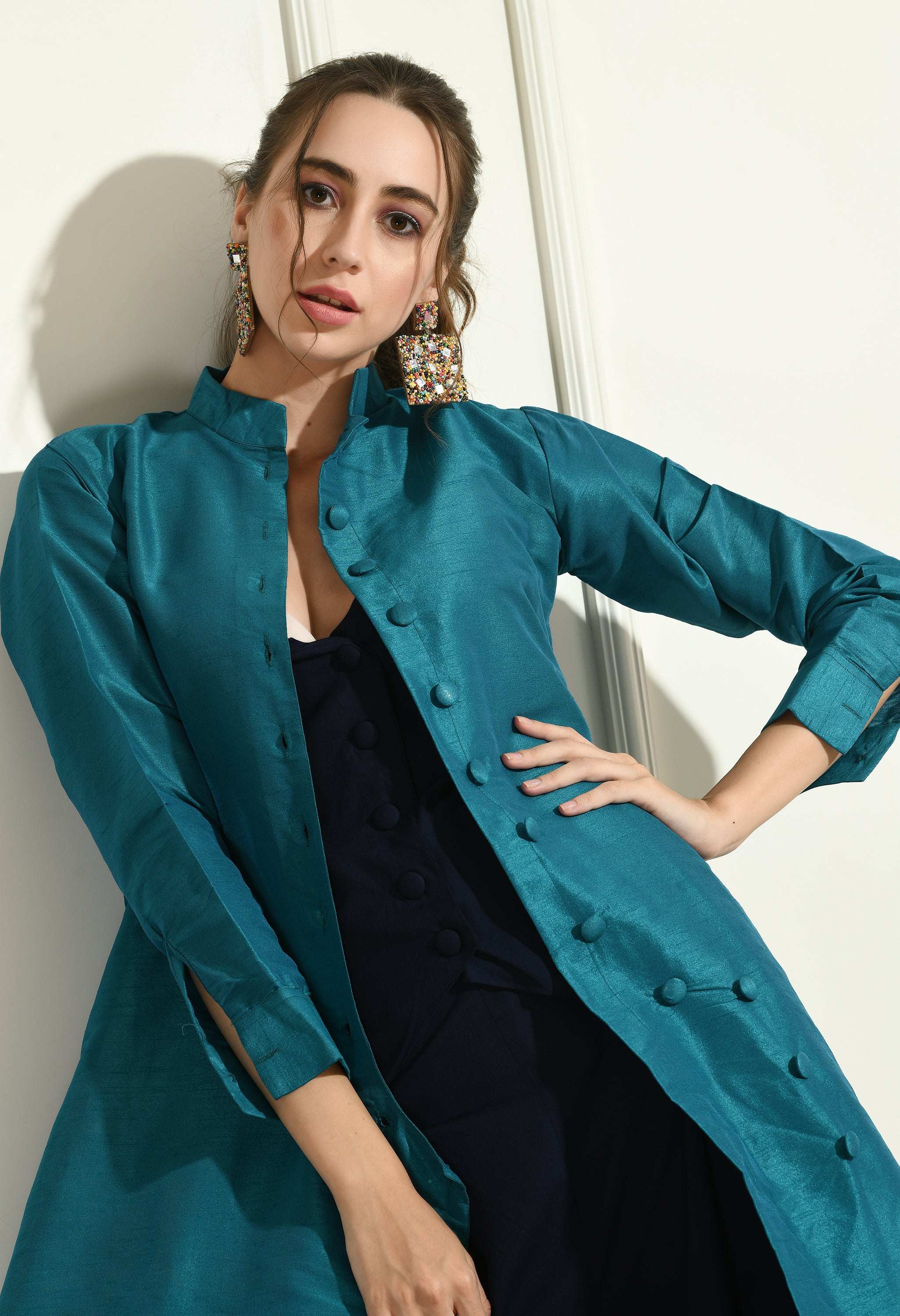 TURQUOISE JACKET WITH COAT STYLE SET