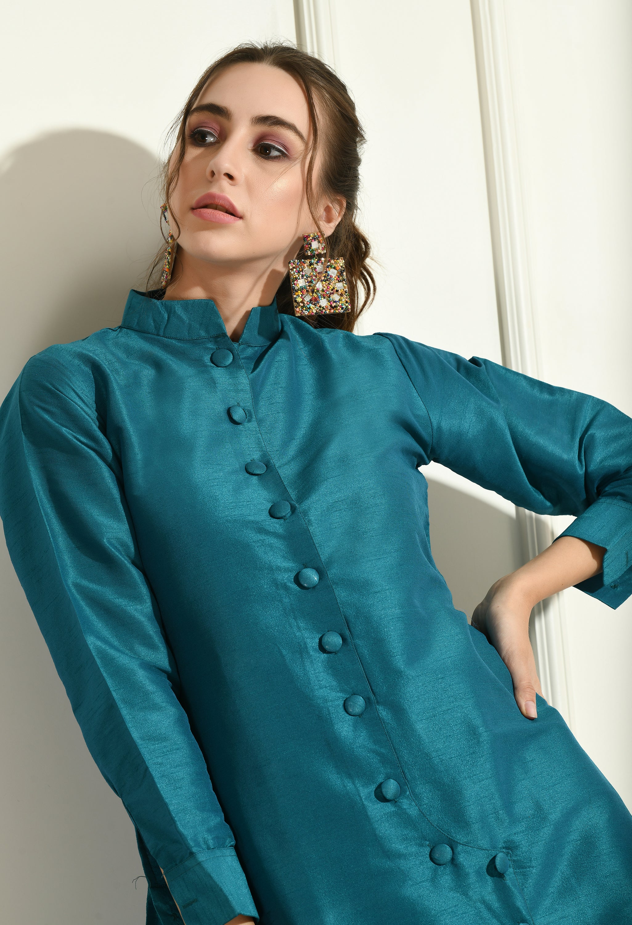 TURQUOISE JACKET WITH COAT STYLE SET