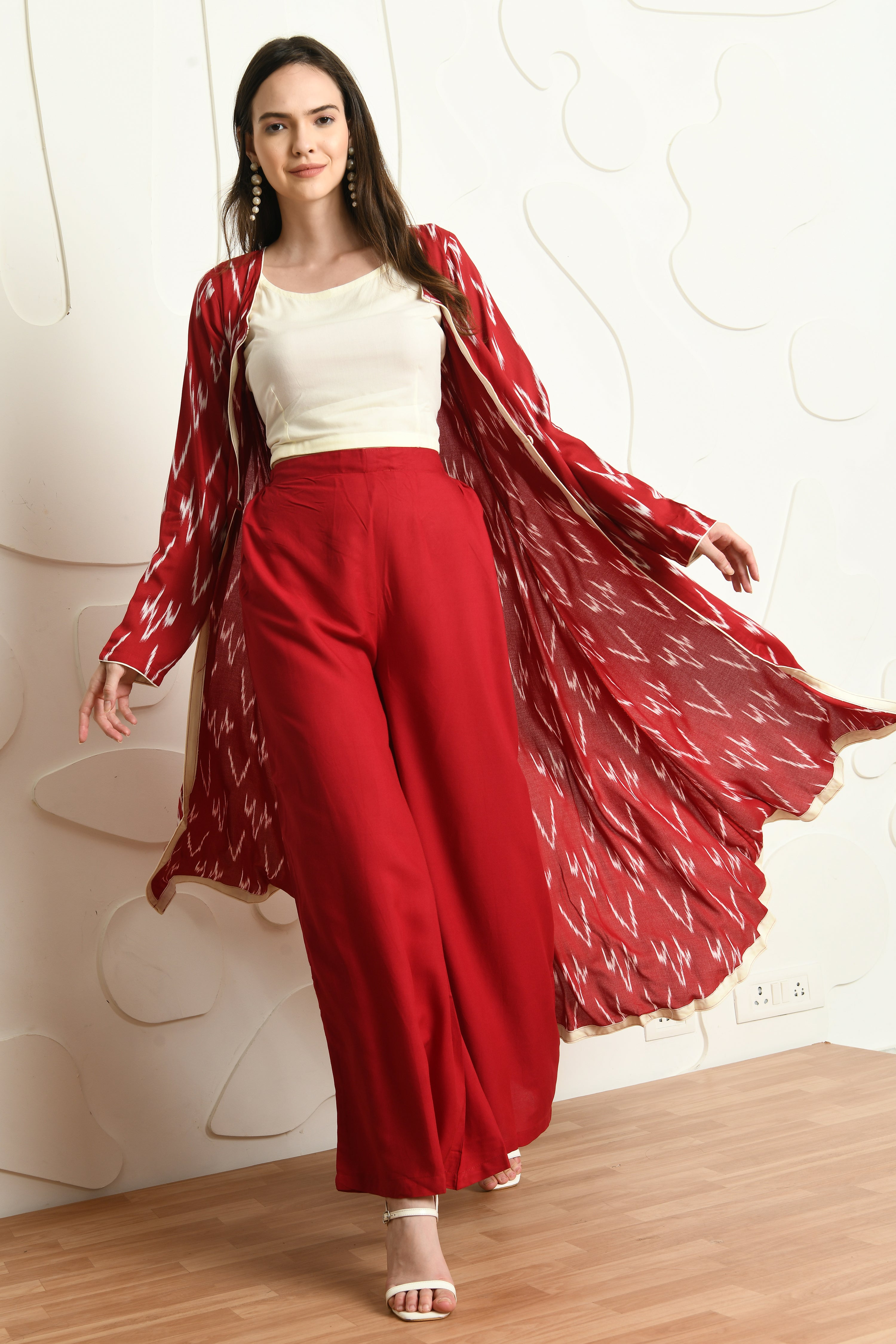 RED IKHAT PALLAZO SET