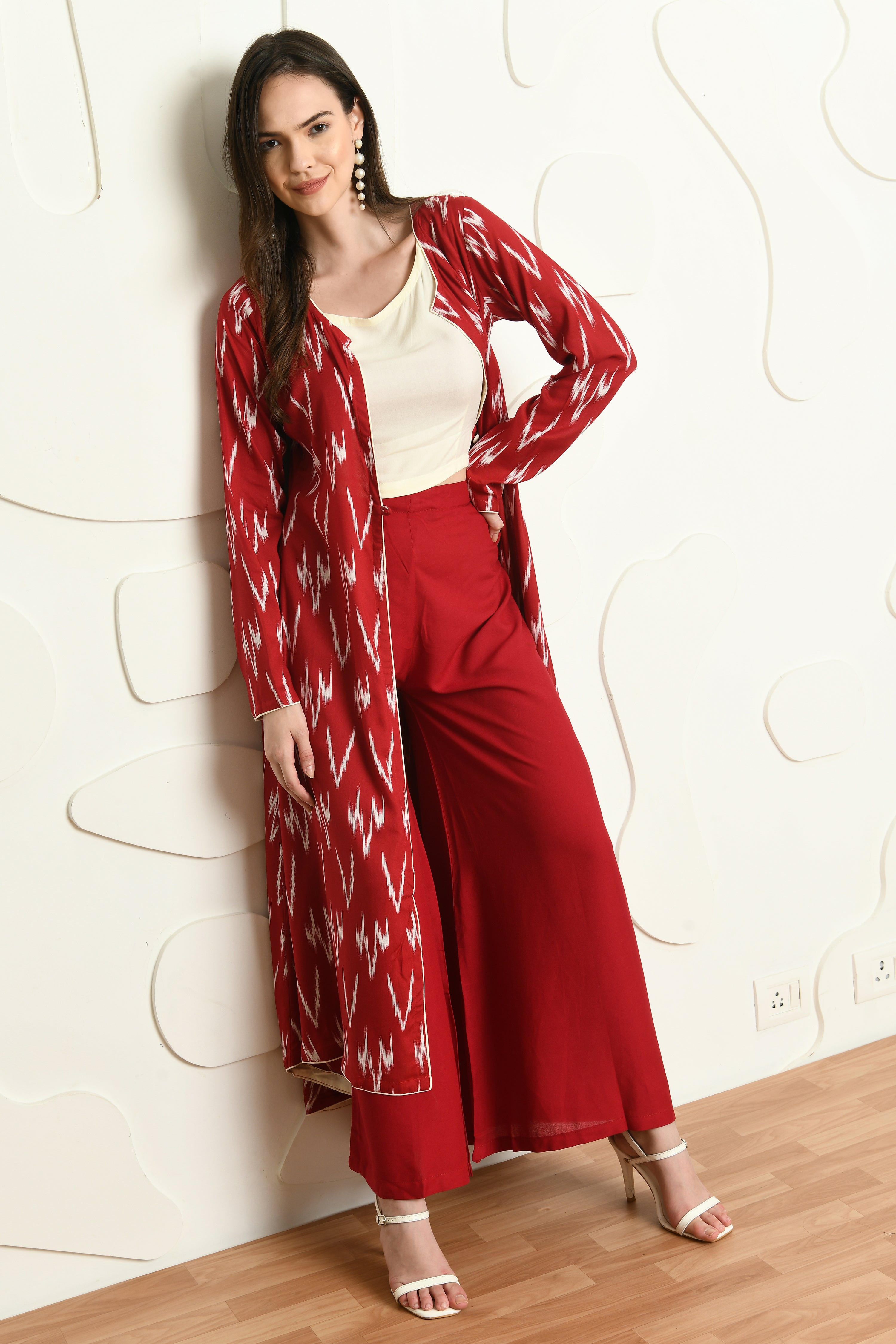 RED IKHAT PALLAZO SET