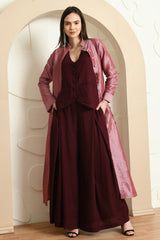 WINE JACKET WITH COAT STYLE TOP AND PALAZZO