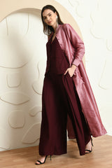 WINE JACKET WITH COAT STYLE TOP AND PALAZZO