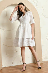 WHITE HAKOBA BIG COLLAR DRESS