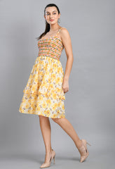 SMOKING YELLOW FLORAL SHORT DRESS