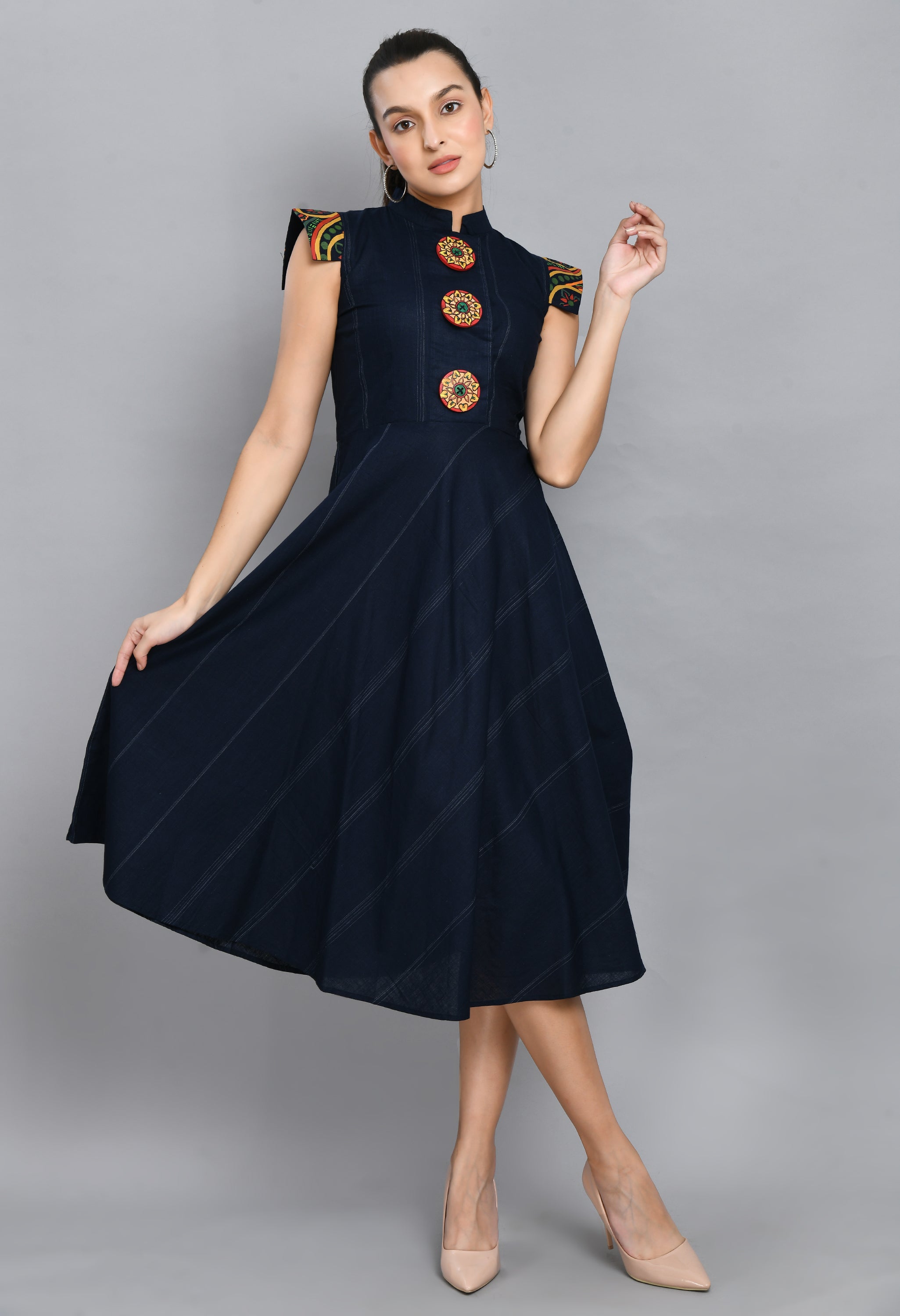 HAND PAINTED SLEEVES AND BUTTONS  DRESS