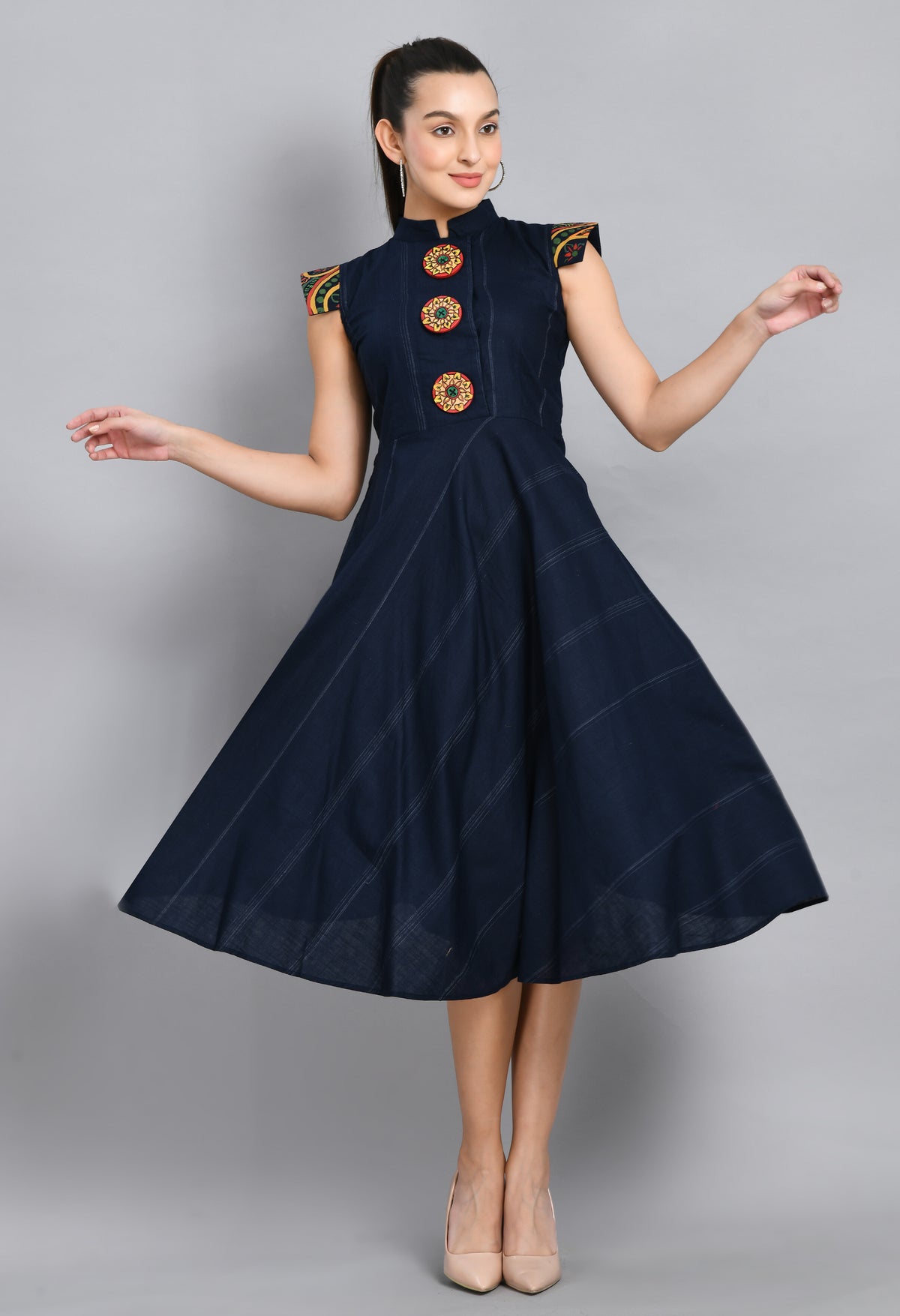 HAND PAINTED SLEEVES AND BUTTONS  DRESS