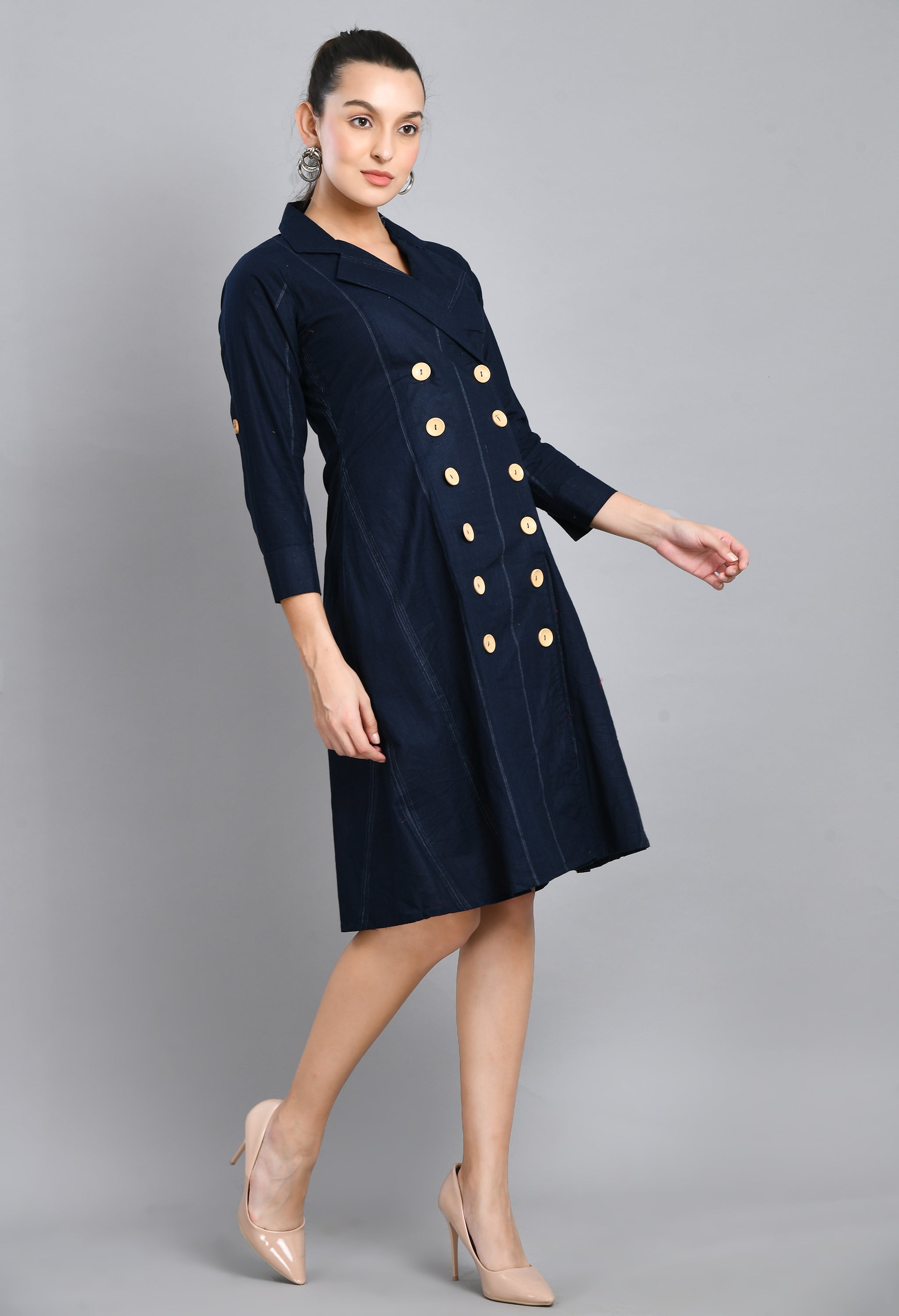 LINEN WOOD BUTTON JACKET DRESS