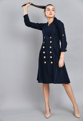 LINEN WOOD BUTTON JACKET DRESS