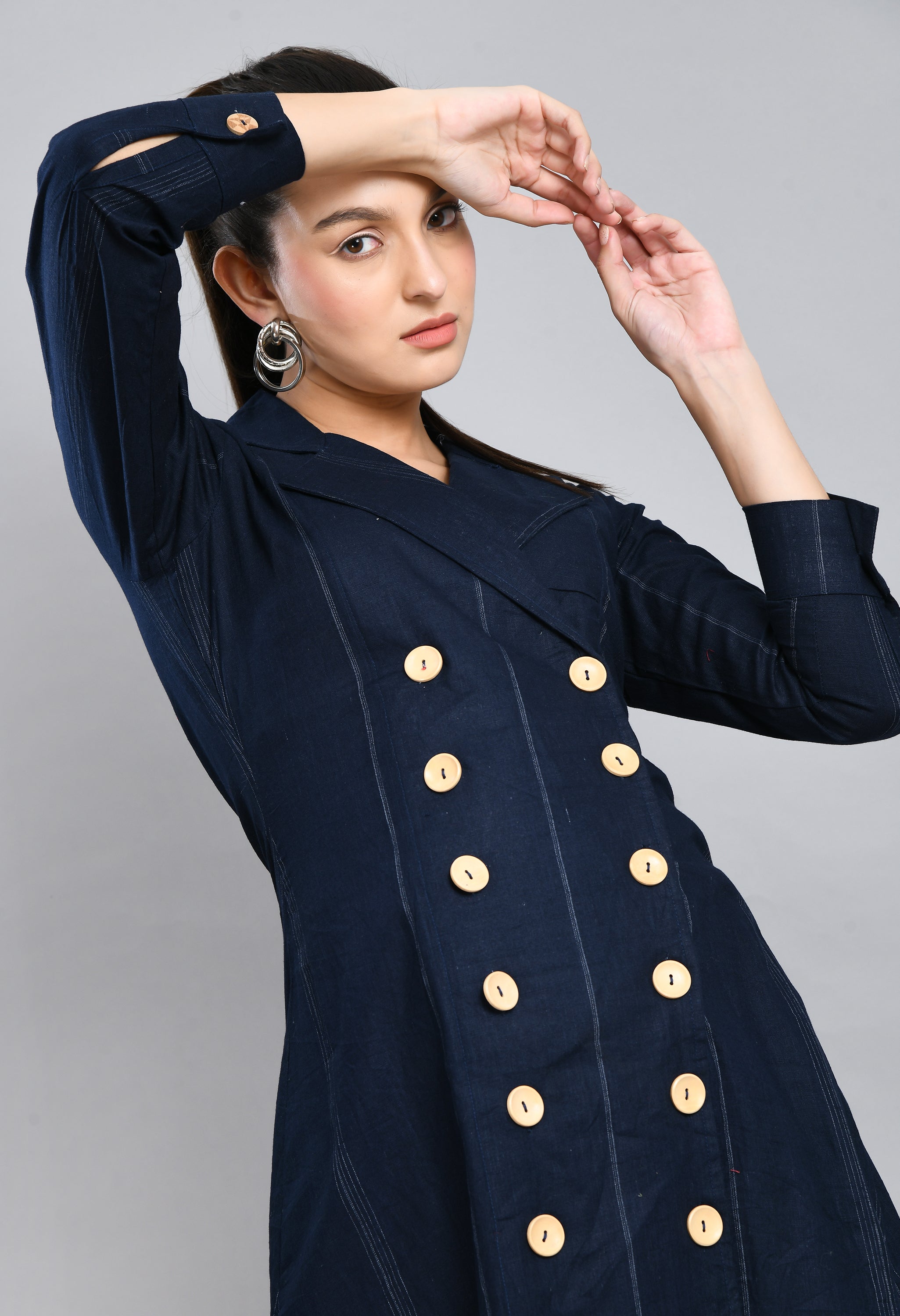 LINEN WOOD BUTTON JACKET DRESS