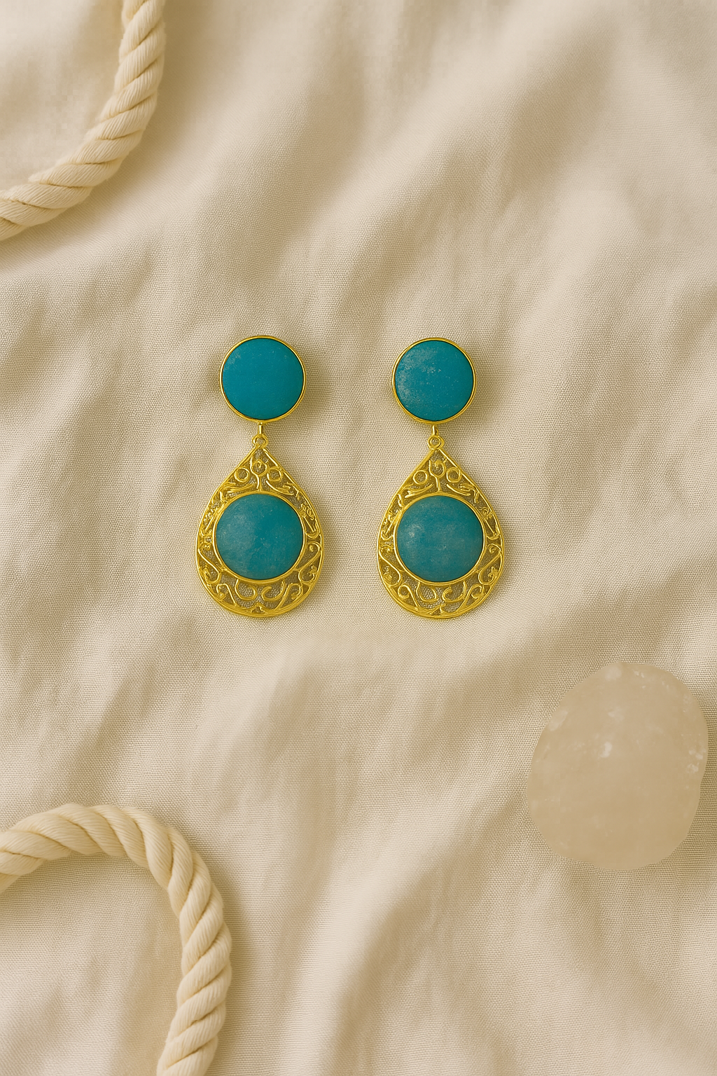 ELEGANT TEAL STONE DROP EARRINGS