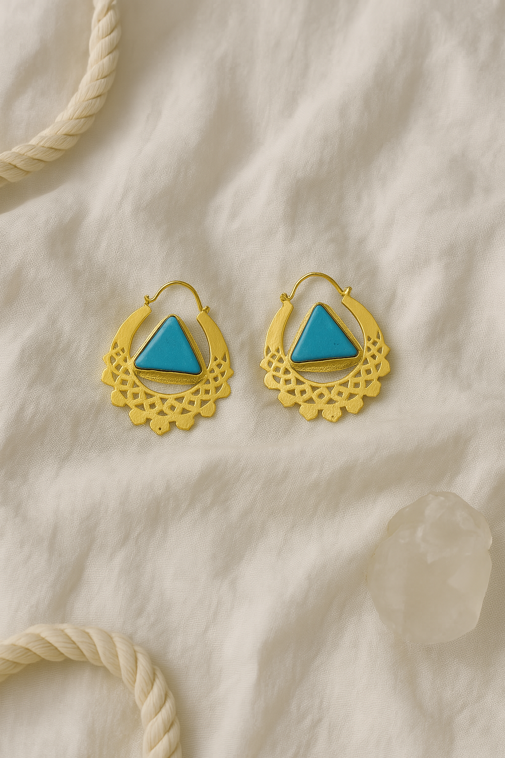 NATURAL STONE BLUE AND GOLD CROCHET EARRINGS
