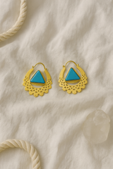 NATURAL STONE BLUE AND GOLD CROCHET EARRINGS