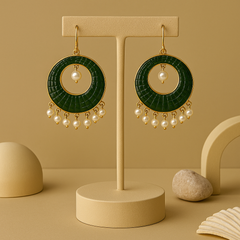 GREEN ENAMEL HOOP EARRINGS WITH PEARLS