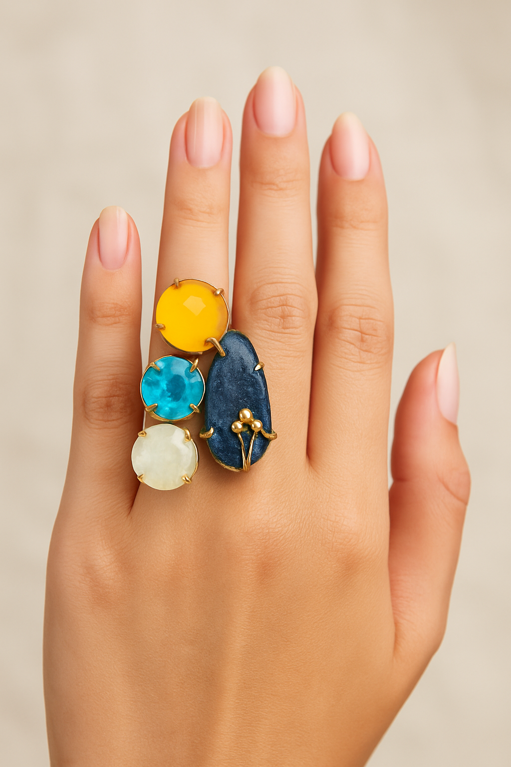 STATEMENT MULTICOLOUR GEMSTONE COCKTAIL RING