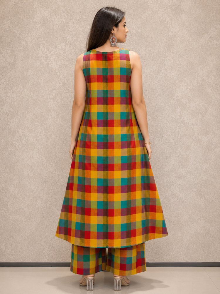 MADRAS CHECKERED HALTER NECK KURTA SET